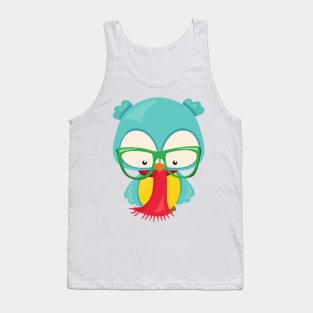 Winter Owl, Hipster Owl, Owl With Glasses, Scarf Tank Top